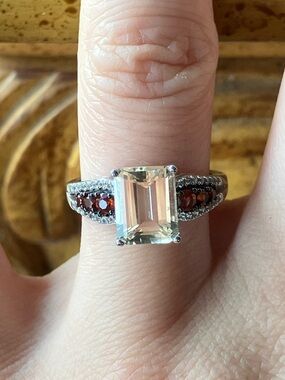 Yellow Labradorite Mozambique Garnet Sterling Silver Ring Size 6.75